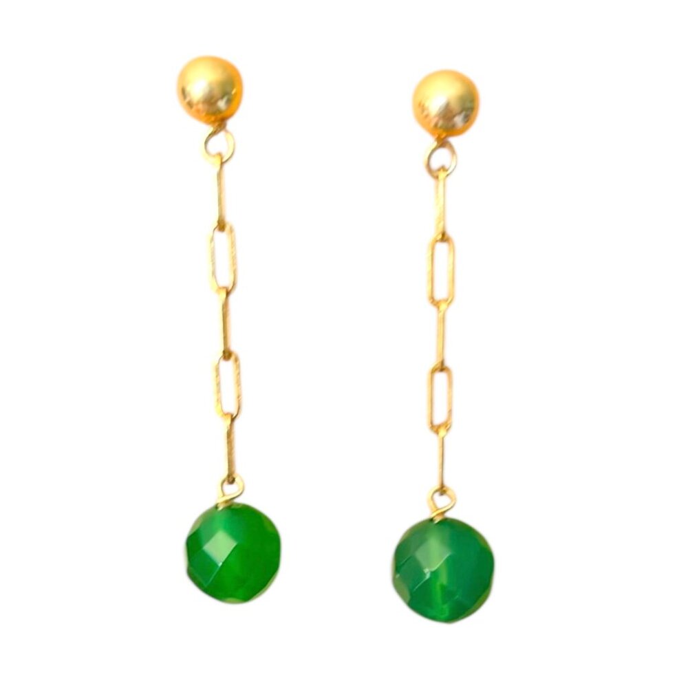 NWOT Green Onyx Sterling Silver Gold Pleated Drop Earrings